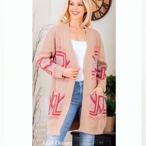 Taupe Patterned Cardigan 2XL